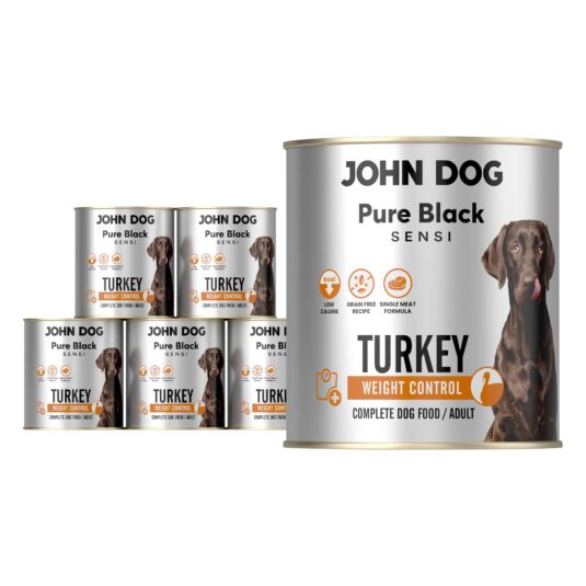 Zestaw 6 x 800 g mokrej karmy monobiałkowej dla psa John Dog Pure Black Sensi Turkey Weight Control.