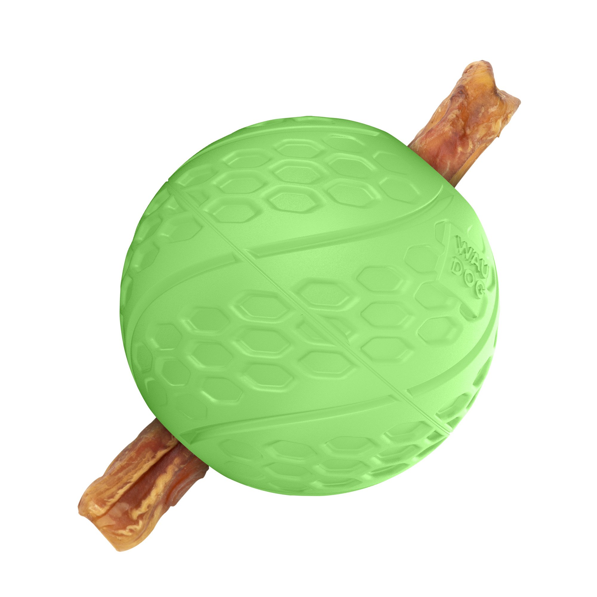 Zielona piłka dla psa o średnicy 7 cm ze smakołykiem. Marka WAUDOG.