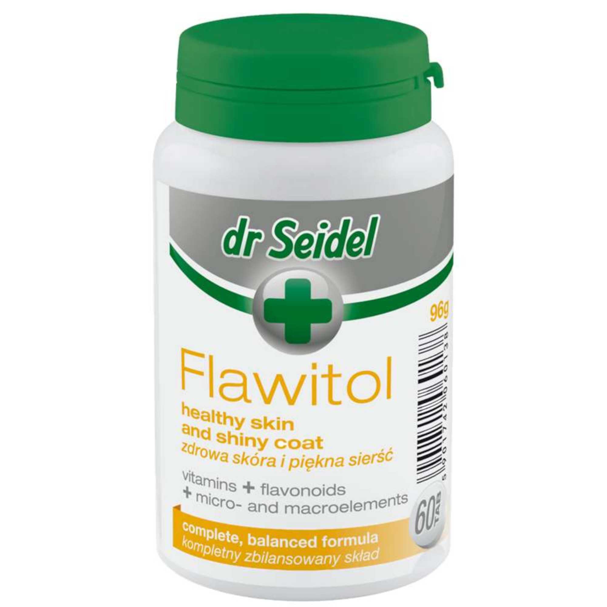 Suplement na skórę i sierść dla psa Flawitol dr Seidel 60 tabl.