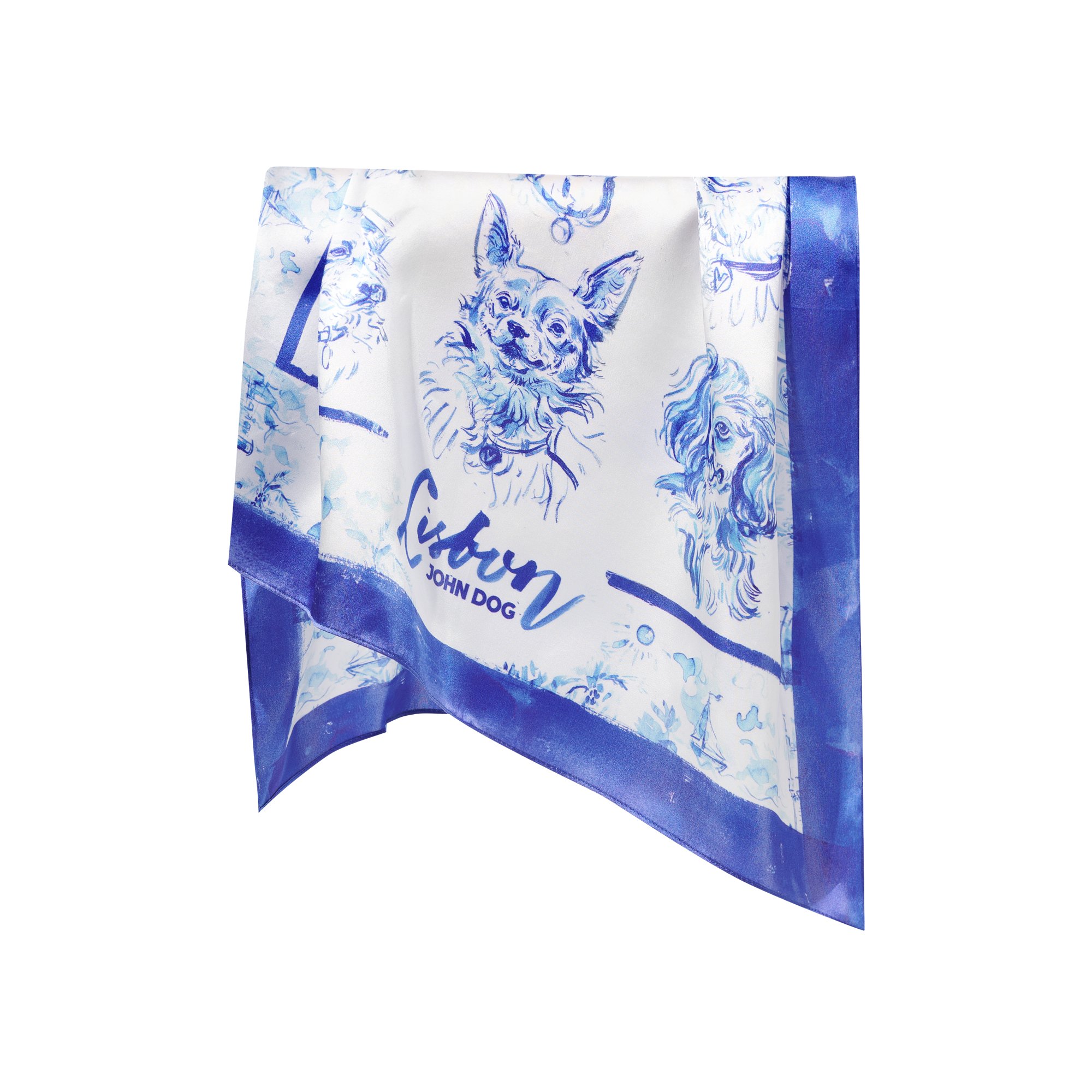 Apaszka jedwabna niebiesko-biała John Dog Lizbona Psy - obrazek 6