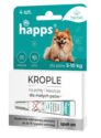 Krople na pchły i kleszcze dla małych psów marki HAPPS w biało-niebieskim opakowaniu.