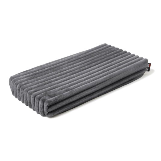 Szare legowisko na parapet John Dog for Cats, prążkowane, widok od góry, ukosem.