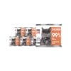 6 srebrnych puszek karmy dla kota John Dog for Cats Fillets 140 g z białymi etykietami. Na etykietach widoczny ciemnoszary kot oraz napis na pomarańczowym tle „Salmon 99% Fish & Broth”.