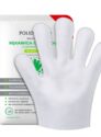 Białe opakowanie rękawicy do czyszczenia dla psa i kota Poliderm z zielonymi, białymi oraz szarymi napisami oraz czerwonym prawym, górnym rogiem. Z przodu znajduje się biała rękawica wielkości opakowania.