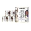 6 puszek mokrej karmy dla psa John Dog For Long Life roe deer with jerusalem artichoke tuber 800 g. Na białej etykiecie po lewej stronie znajduje się zdjęcie psa rasy husky, po środku napisy z informacjami o karmie, po prawej stronie fioletowy talerz z karmą, ilustracja imbiru i kod qr.