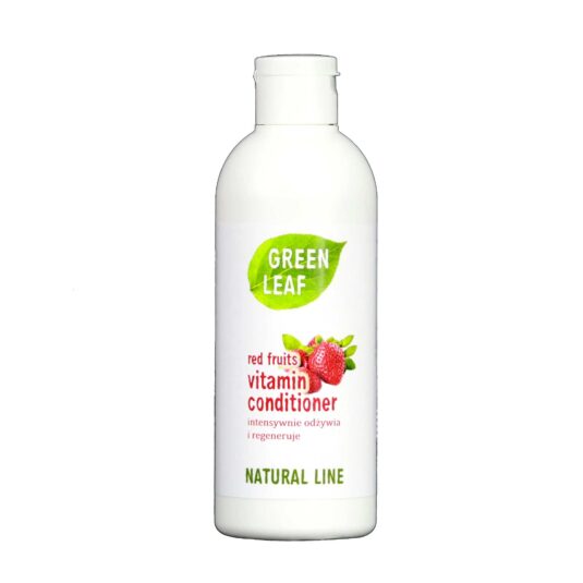Biała butelka pielęgnującej odzywki do sierści dla psa Red Fruits marki Green Leaf.