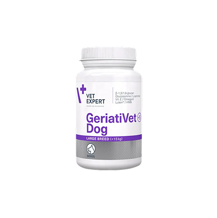 Zdjęcie produktu przedstawiające suplement GeriatiVet Dog marki Vet Expert dla ps&oacute;w dużych ras.