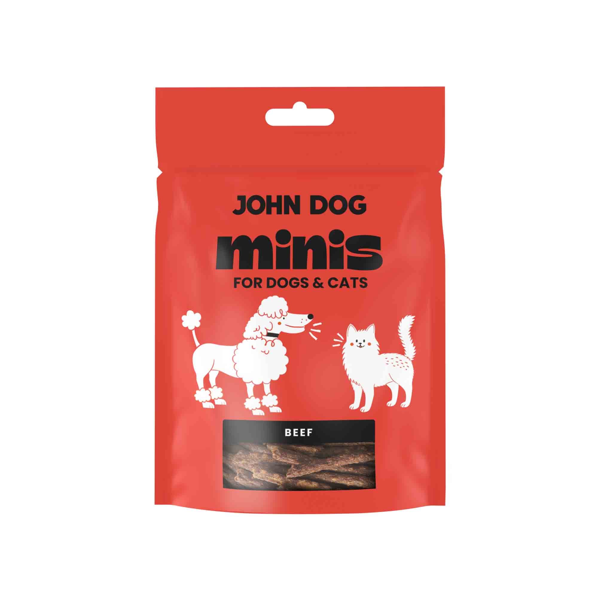 Przysmaki Minis dla psa i kota, marka John Dog, smak wołowina.