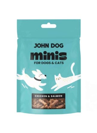 Przysmaki Minis dla psa i kota, marka John Dog, smak kurczak i łosoś.